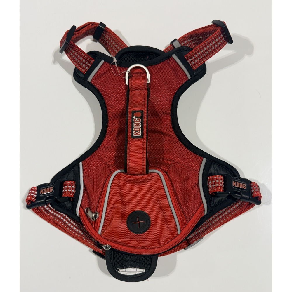 KONG Max Dog Harness Red Padded Ultra Durable Reflective Front Clip Pocket-Small